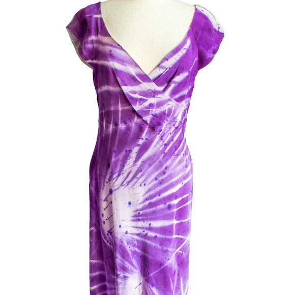 NEW long Maxi Silk dress Blue Pink Purple 8 10 12 - Picture 2 of 11